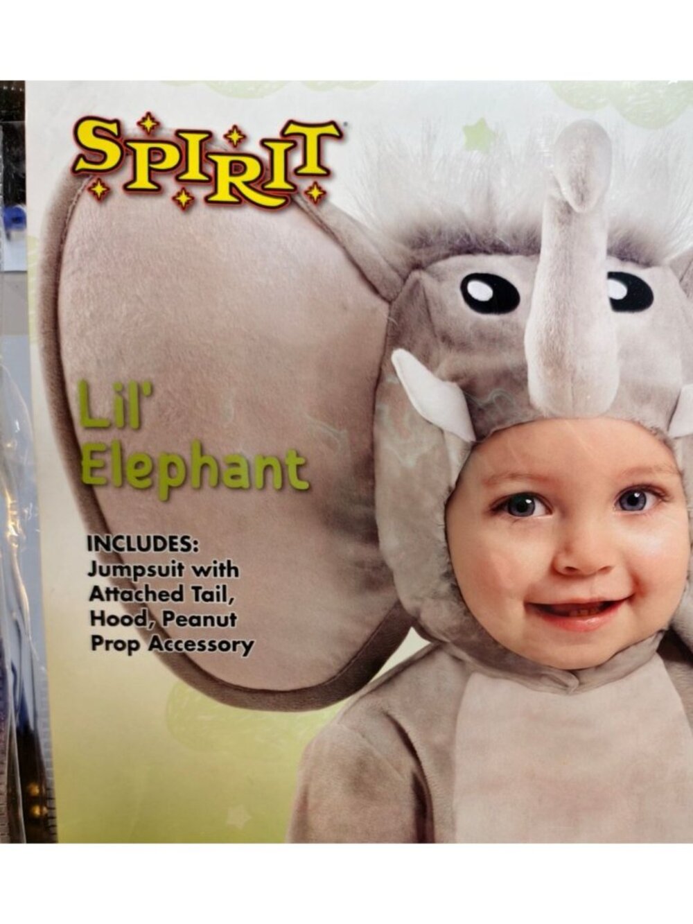 Spirit Halloween Lil Elephant Baby Costume 18-24 Months Hood Tail Peanut Prop - Picture 3 of 5